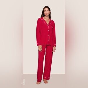 Eberjey Gisele TENCEL Modal Size Xsmall Long Sleeve Pajama Set Holly Red  NEW
